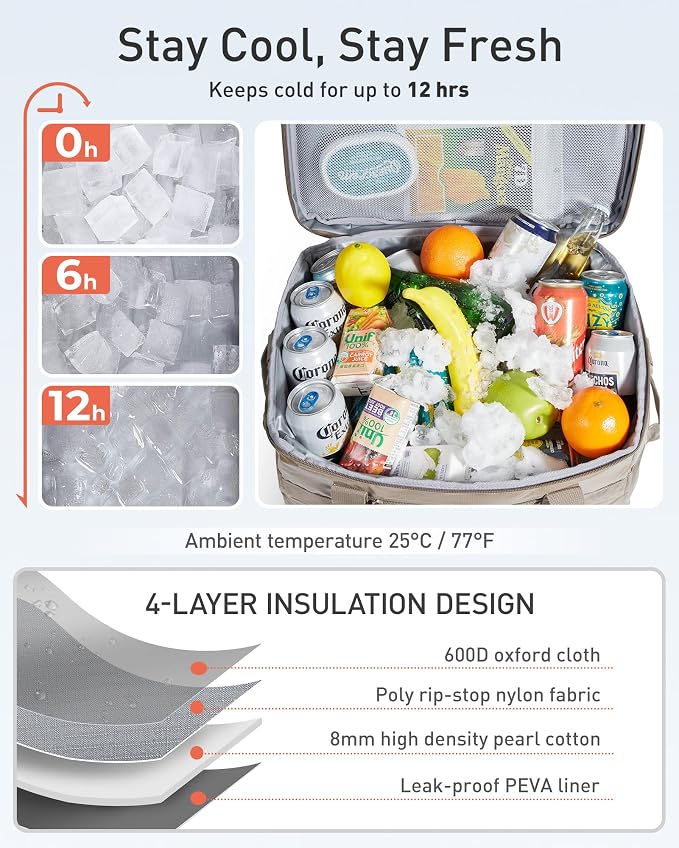 TOURIT Soft Sided Cooler Bag Insulated 30/48/60 Cans, Large Collapsible & Leakproof Ice Chest for Picnic, Beach, Camping, Travel, Sports Fan Coolers