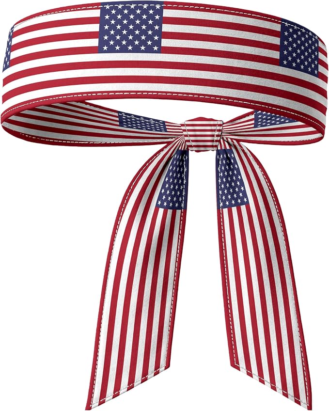 Tie Headband for Women & Men, Flag Patterned Sports Sweatband Head Wrap, Hair Bandana Accessory, 40" x 2.4"