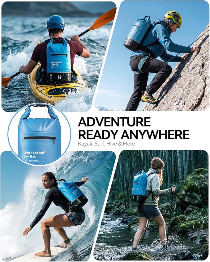 Rorhxia 10L Waterproof Dry Bag, [Upgraded Waterproof & Tearproof] with Bonus Phone Waterproof Case, Roll Top Floating Waterproof Storage Bag for Kayaking, Beach, Fishing, Gym, Camping Outdoor