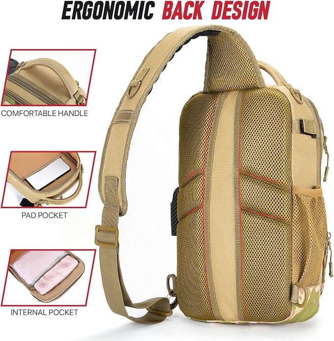 Fishing Sling Bag with Tackle Box, MOLLE System Fishing Backpack with Fishing Lures Kit, Fish Hook Remover Tool, Fish Lip Gripper, Fishing Plier & Accessories, Fishing Gear Gift for Men, Khaki