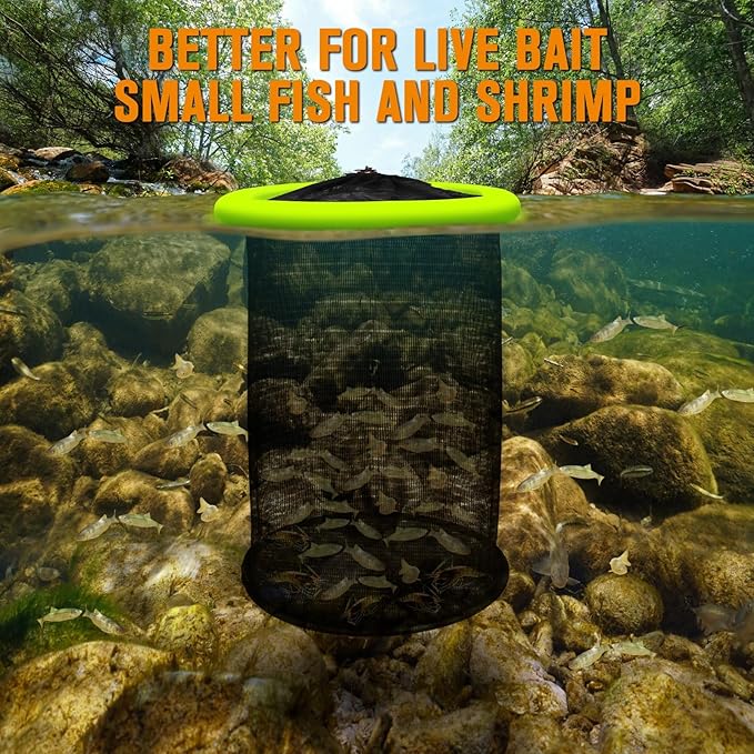 Dovesun Floating Fishing Basket, Collapsible Fishing Net Portable Nylon-mesh | Coated Nylon Net Bait Storage Cage for Keeping Crayfish Minnows Leaches and Other Live Baits