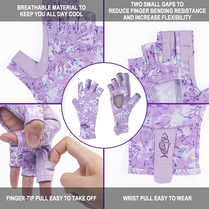 Palmyth UV Protection Fishing Fingerless Gloves UPF50+ Sun Gloves Men Women for Kayaking, Hiking, Paddling, Driving, Canoeing, Rowing