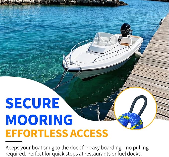 2-Pack Bungee Dock Lines for Boats with Loops, Boat Tie Downs for Docking, Adjustable Boat Mooring Rope for Pontoon, Jon Boat & PWC (Blue & Yellow, 4 FT)