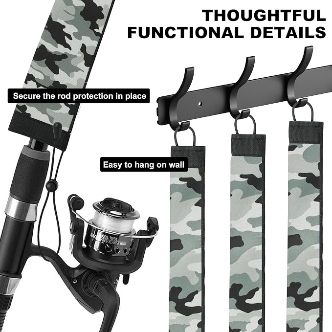 Neoprene Camo Fishing Rod Sleeves,Fishing Pole Sleeves,Fishing Rod Socks | UV Resistance,Puncture Resistant, Protect Casting, Spinning, Trolling Fishing Rods, Storage, tangled-free,75in,68in,60in