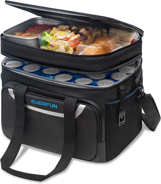 EVERFUN Small Compact Cooler Bag 24/48 Can Insulated Lunch Box Double Deck Soft Leak-Proof Waterproof Collapsible Ice Chest for Men Women Work Travel Car Trip Picnic Beach