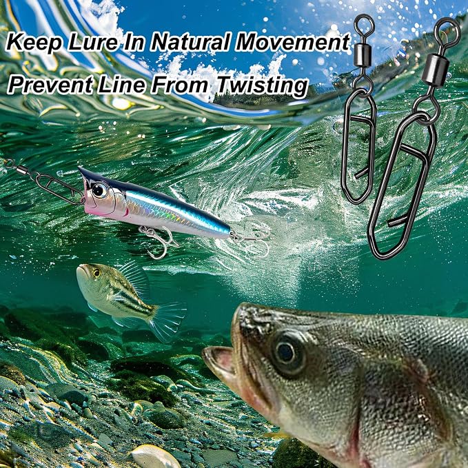 Snap Swivels Fishing Speed Clips for Quick Change, 70pcs Fishing Power Clips Barrel Swivels High Strength Clips Snap Freshwater Saltwater Popper Crankbait Lures Quick Snaps Connectors 6 Sizes