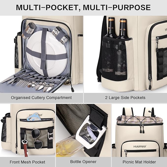 Hulongo Cooler Backpack, 30L Insulated Leakproof Soft Cooler Bag for 52 Cans, Lightweight Backpack for Beach, Picnic, Camping, Hiking, Fishing and Travel