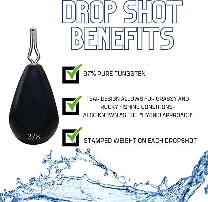 Reaction Tackle Tungsten Drop Shot Weights - Fishing Sinkers for Bass Drop Shot Rig - Size Stamped - Freshwater and Saltwater