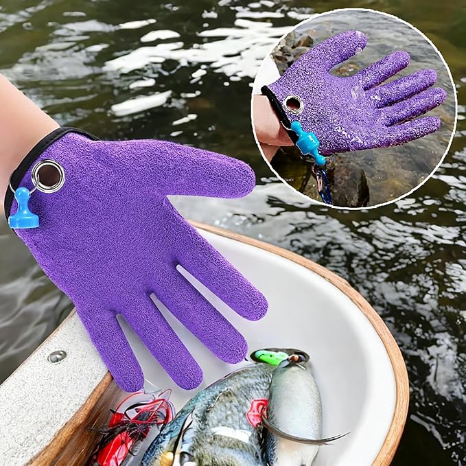 Fishing Gloves with Magnet Release - Non-Slip, Professional, Puncture Proof, Fish Handling