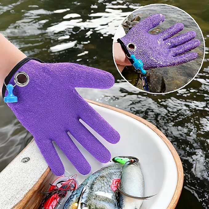 Fishing Gloves with Magnet Release - Non-Slip, Professional, Puncture Proof, Fish Handling
