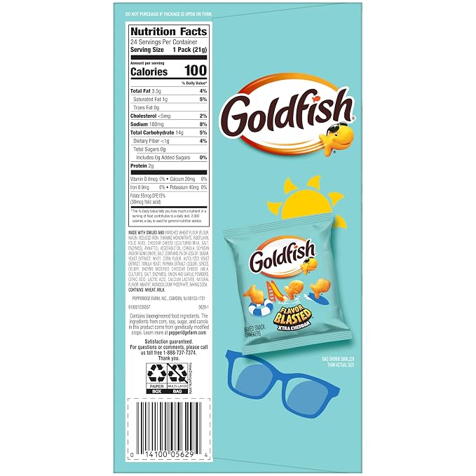 Goldfish Flavor Blasted Xtra Cheddar Cheese Crackers, 24 Summer Snack Packs