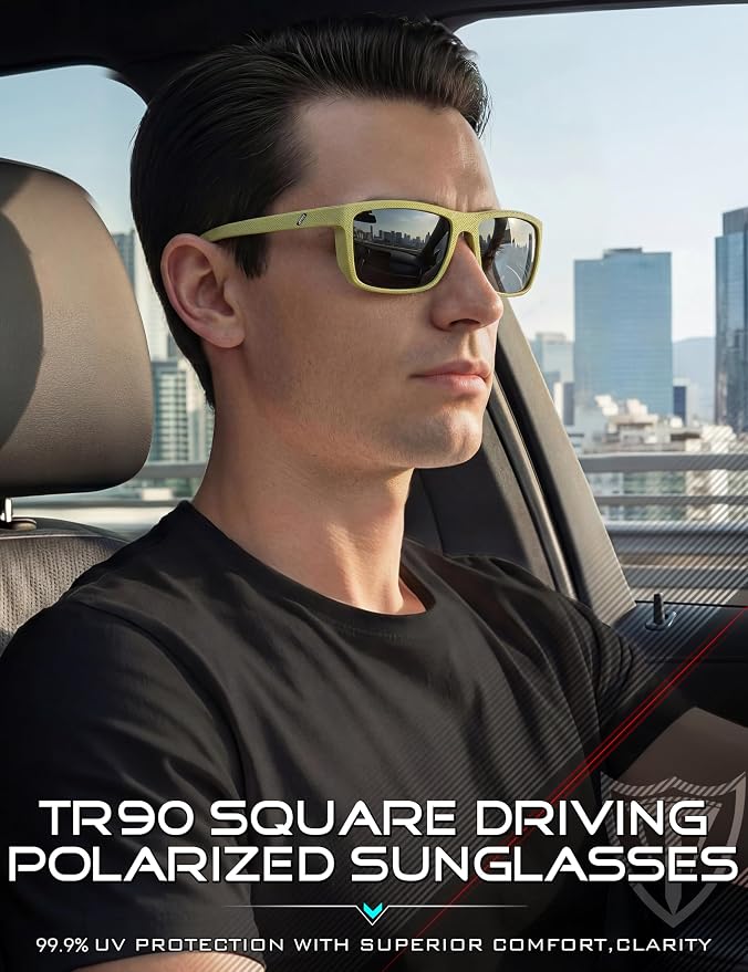 ATTCL Square Polarized Sunglasses for Men: Ultra-Light TR90 Frame UV400 Protection Sun Glasses for Fishing Driving