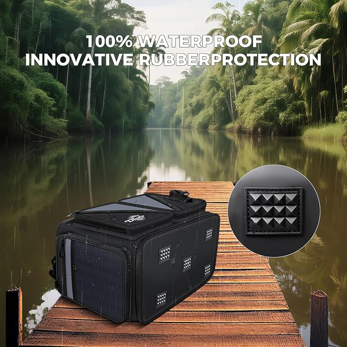 Handor Waterproof Fishing Tackle Bag, Large Saltwater Resistant Storage, 1000D PVC Material, Holds 3600 3700 Trays (Black and Gary, Medium Bag)