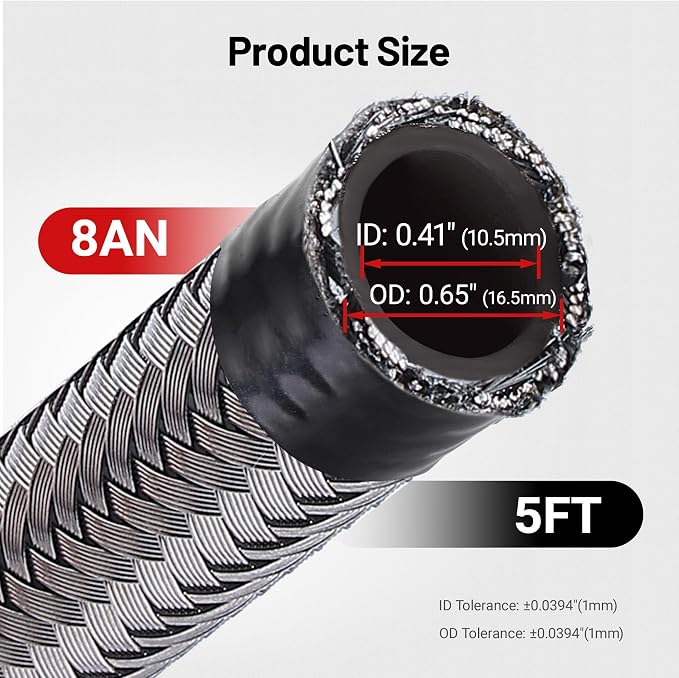 EVIL ENERGY 8AN Fuel Line Nylon CPE, 5FT AN8 Braided Fuel Hose Silver