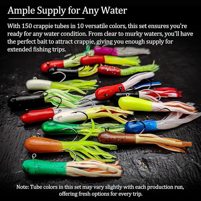 165 Pcs Tube Lures Crappie Lures with Jig Heads Soft Plastic Baits for Bass Fishing, Tube Worms Jigs Hooks Rigs Swimbait for Freshwater Saltwater
