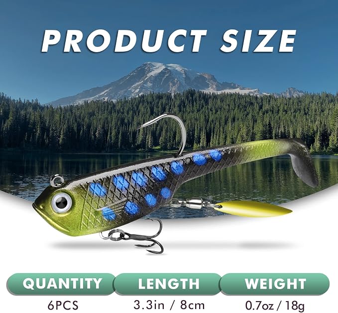 GOTOUR Pre-Rigged Soft Fishing Lures with Weedless Hook, Lifelike Paddle Tail Swimbaits for Bass Fishing, Freshwater & Saltwater Fishing Bait, Fishing Tackle for Bass, Pike, Trout, and Walleye