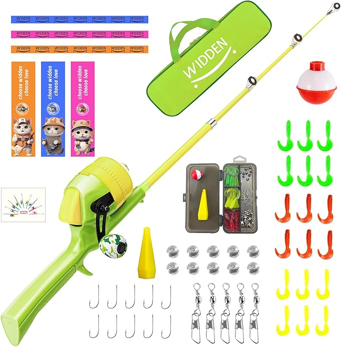 Kids Fishing Pole, Telescopic Fishing Rod, Toddler Collapsible Fishing Rod and Reel Combo with Tackle Box, Fishing Line, Bobber, and Soft Lures for Boy, Girl, Youth, Beginner, Over 4 Years Old