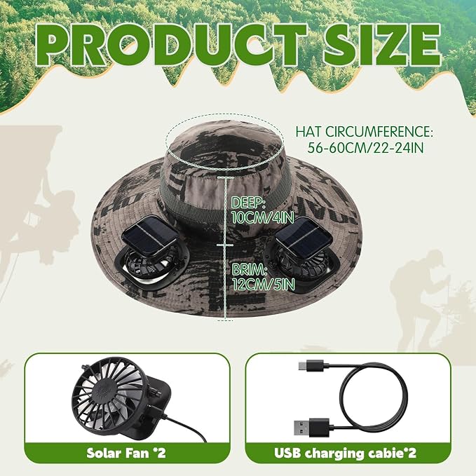Syhood Solar Powered Fan Hat Neck Gaiter Arm Sleeves Sun Bucket Hat with Fan Cooling Wide Brim Hats for Fishing Hiking