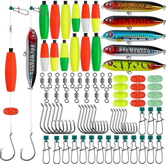 AGOOL Catfish Rig Making Kit Catfishing Tackle Accessories Fishing Bait Rigs Catfishing Equipment with Fishing Bobbers Catfish Floats Catfish Hooks Swivels Fishing Rattles Bells Sinker Slide