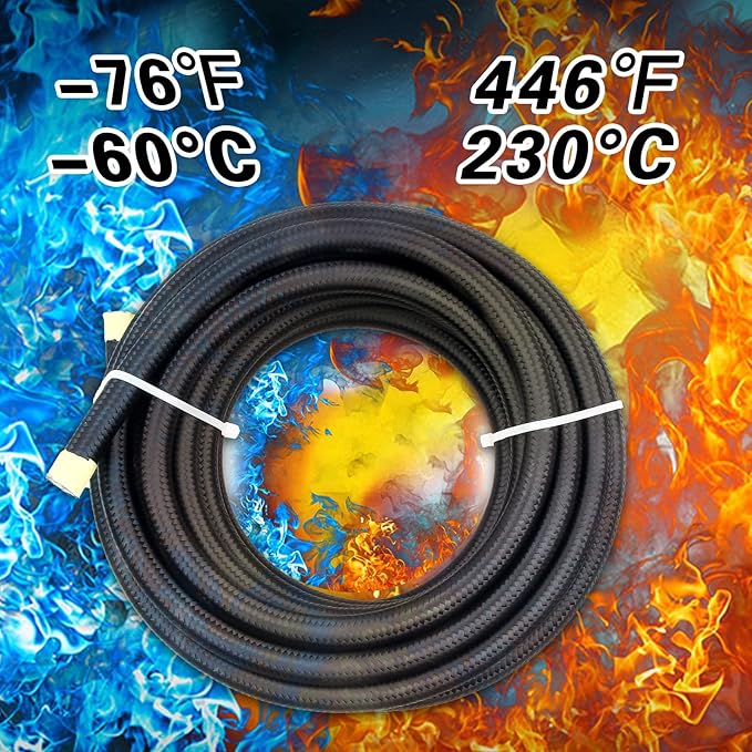 6AN PTFE Fuel Line Kit, Nylon Stainless Steel Braided Fuel Hose, LS Swap EFI E85 Injection Fuel PTFE Fitting 3/8" 26FT