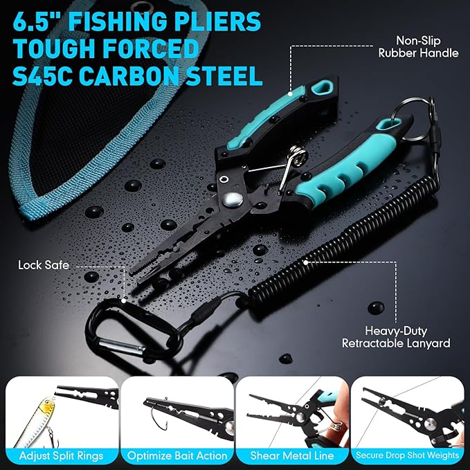 RoundFunny 14 Pcs Fishing Tool Kit, Fillet Knife, Fishing Pliers with Lanyard, Digital Scale, Lip Gripper, Hook Remover Fish Scaler Braid Scissors Gloves Sharpening Rod Retractor Towel Bag