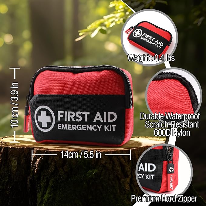 Small First Aid Kit, 182 Piece Premium Waterproof Compact Trauma Medical Mini Kits for Any Emergencies, Ideal for Home, Office, Car, Travel, Outdoor, Camping, Hiking, Boating (Red)
