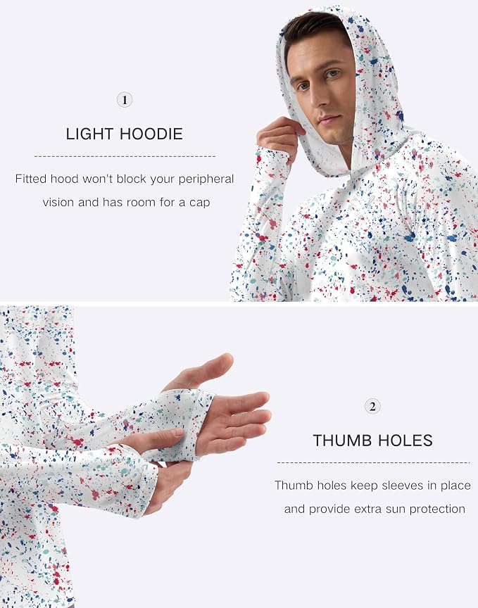 Pudolla Men's Sun Protection Hoodie Shirts UPF 50+ Rash Guard SPF Long Sleeve Fishing Shirt for Men Swim Hiking Boating