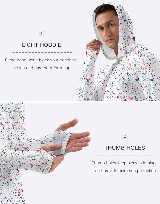 Pudolla Men's Sun Protection Hoodie Shirts UPF 50+ Rash Guard SPF Long Sleeve Fishing Shirt for Men Swim Hiking Boating