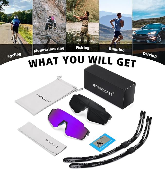 STORYCOAST Polarized Sports Sunglasses for Men Women,Driving Fishing Cycling Mountain Bike Sunglasses UV400 Protection