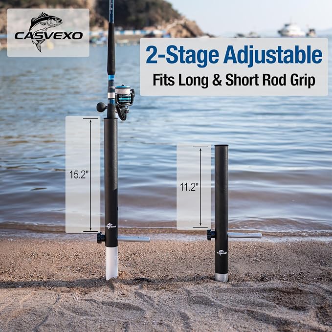 1/2 Pack Aluminum Sand Spikes for Surf Fishing, Beach Fishing Rod Holder, Telescopic and Portable, 2-Stage Adjustable, with Storage Bag