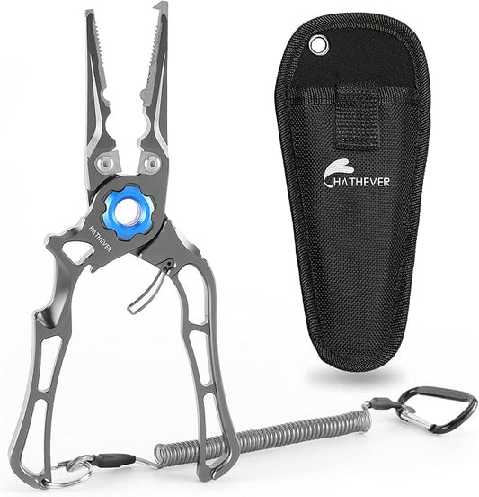 Fishing Pliers Hook Remover, Saltwater Split Ring Pliers with Safety Lock, Fishing Gear with Sheath and Lanyard, Fishing Gifts for Men
