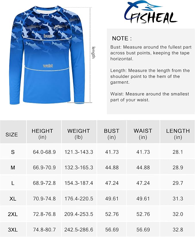 FISHEAL Men's Long Sleeve Fishing Shirts, UPF 50+ Camo Sun Protection Rash Guard, UV Shirt for Swimming Hunting Outdoor