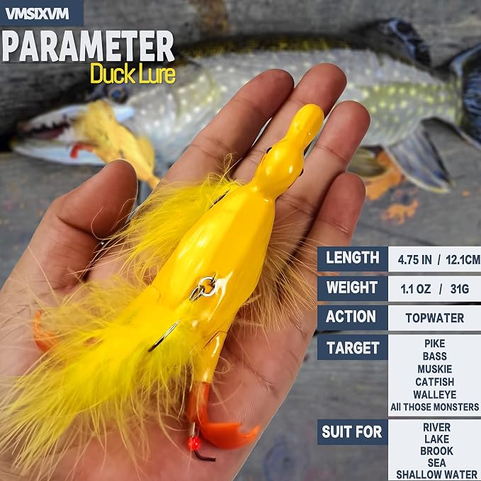 Topwater Duck Fishing Lures, Realistic Baby Duckling Baits Floating Artificial Hard Swimbaits for Bass Pike Musky Catfish Freshwater Saltwater Fishing