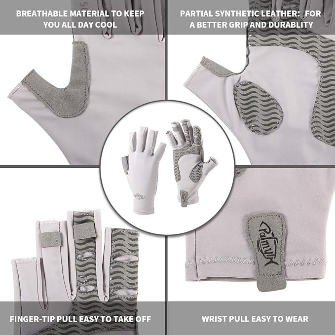 Palmyth UV Protection Fishing Fingerless Gloves UPF50+ Sun Gloves Men Women for Kayaking, Hiking, Paddling, Driving, Canoeing, Rowing