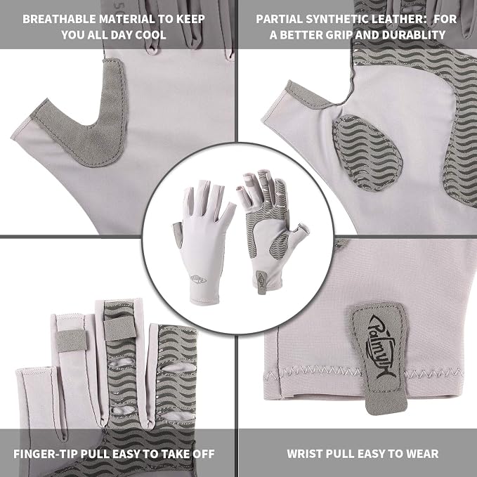 Palmyth UV Protection Fishing Fingerless Gloves UPF50+ Sun Gloves Men Women for Kayaking, Hiking, Paddling, Driving, Canoeing, Rowing