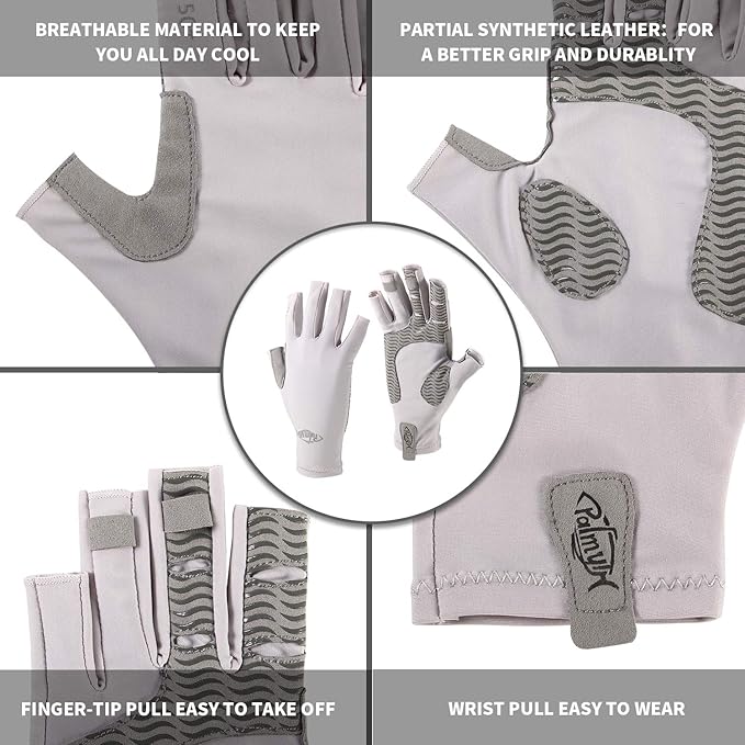 Palmyth UV Protection Fishing Fingerless Gloves UPF50+ Sun Gloves Men Women for Kayaking, Hiking, Paddling, Driving, Canoeing, Rowing