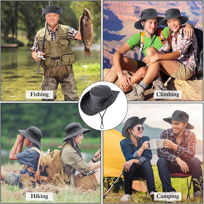Xtinmee 10 Pcs Bucket Hat Bulk Safari Hat Wide Brim Boonie Hiking Fishing with Chin Strap for Women Men Adult Summer