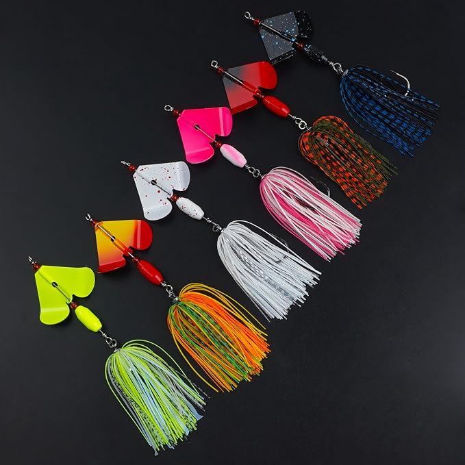 Spinnerbait Fishing Lures Kit - 6/12pcs Bass Fishing Buzzbait Lures Spinner Baits for Bass Trout Pike Salmon Multicolor Swimbait Buzz Bait Metal Spinner baits Swim Jigs Freshwater Saltwater