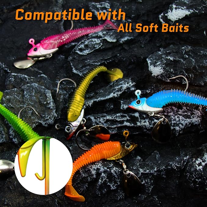 FishTrip Underspin Jig Heads Hooks - 1/4 oz,3/8 oz,1/2 oz Swimbait Jig Head with Spinner Blade for Fishing Saltwater Freshwater 5pcs