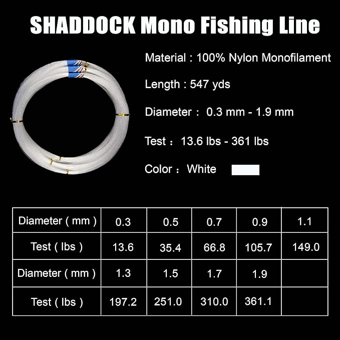 Monofilament Fishing Line 547yds 13 lb.-396 lb. Nylon Mono Fishing Lines - Super Strong Monofilament Fishing Leader Line Speargun Line for Saltwater/Freshwater