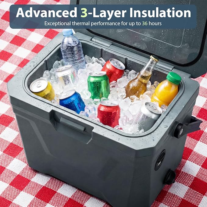 COSTWAY Insulated Portable Cooler, Hard Shell Ice Chest w/ 2 Cup Holders, Bottle Opener, Drain Plug, 3-Day Ice Retention, Outdoor Leak-Proof Dry Box for Beach, Camping, Fishing, Picnic