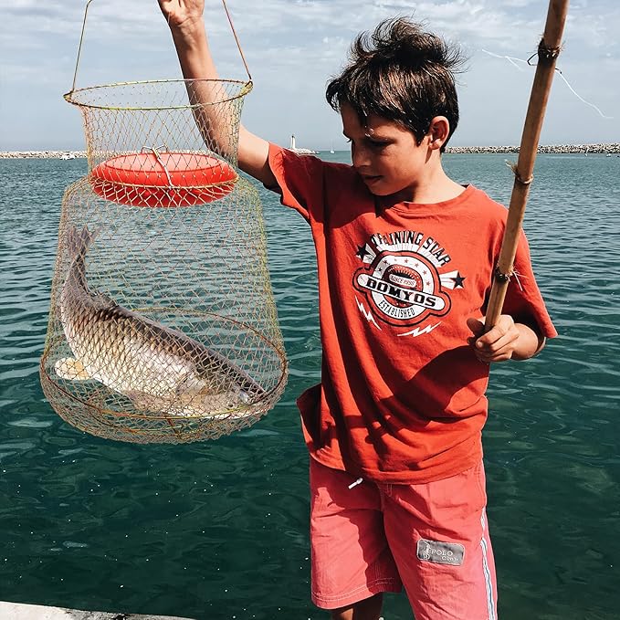 codree Floatable Galvanized Steel Wire Fish Basket, Collapsible Floatable Wire Fishing Basket, Portable Floating Fishing Net Baskets, Robust and Easy to Use