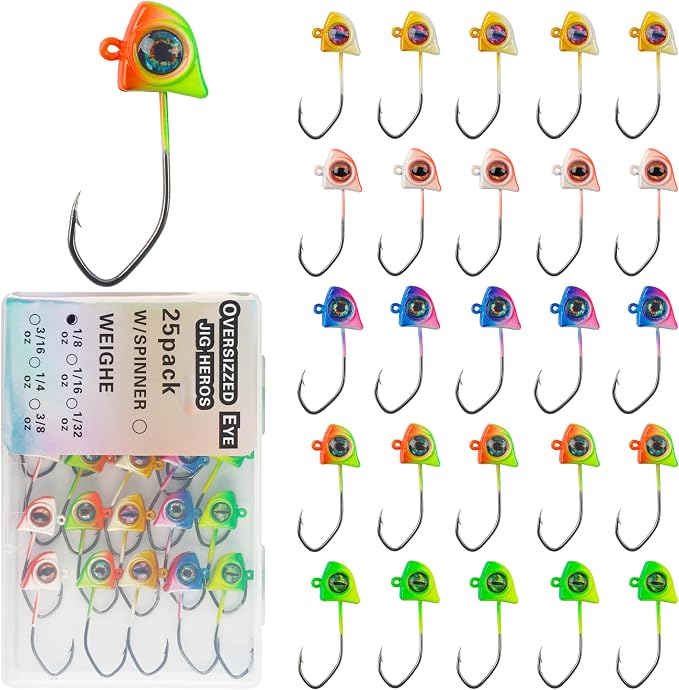 Crappie Jig Heads 25pcs Fishing Jig Head Hooks with 3D Eye Swimbait Jig Heads Soft Lures Fishing Hooks for Walleye Bass Bluegill Crappie 1/32oz 1/16oz 1/8oz