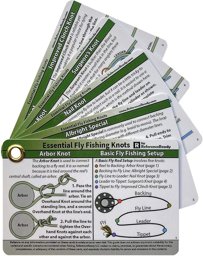 ReferenceReady Fly Fishing Knot Cards: Waterproof Pocket Guide to 14 Essential Fly Fishing Knots with Mini Carabiner Makes Practical and Unique Gift for Fishermen and Women