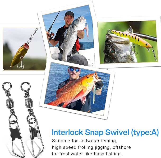 AGOOL Fishing Swivels Snaps, 60/120pcs Barrel Swivel Safety Snaps Stainless Steel Swivels Fishing Tackle Lure Leader Line Connector High Strength for Saltwater Freshwater