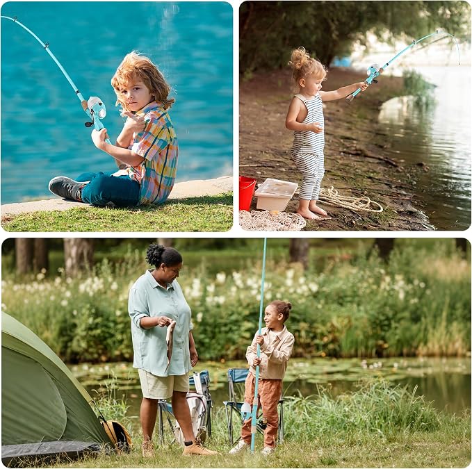 Kids Fishing Pole, Portable Telescopic Kids Fishing Poles for Boys Girls Youth, Fishing Rod and Reel Combo