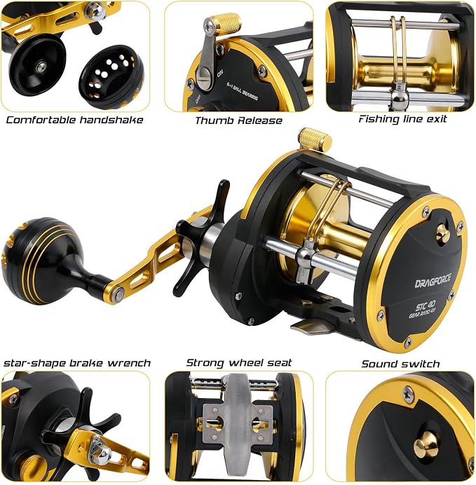 Burning Shark Trolling Reel Saltwater Level Wind Reels, Drag Reels Boat Fishing Ocean Fishing for Sea Bass Grouper Salmon