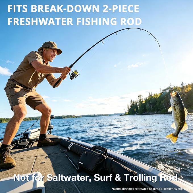 PEKREWS Fishing Rod Case, 52inch Fishing Pole Bag (3.9ft-4.4ft) with Tackle Pockets, Fits Break-Down Spinning Rod Reel Combo, Padded Soft Rod Bag with Strap Handle, Pole Travel Case For Angler