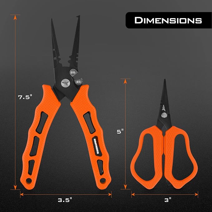 KastKing Cutthroat 7.5-inch Braid Scissors and Pliers Set - Saltwater Resistant Fishing Gear, Line Cutter, Hook Remover, Fishing Tool Set, Gift for Men