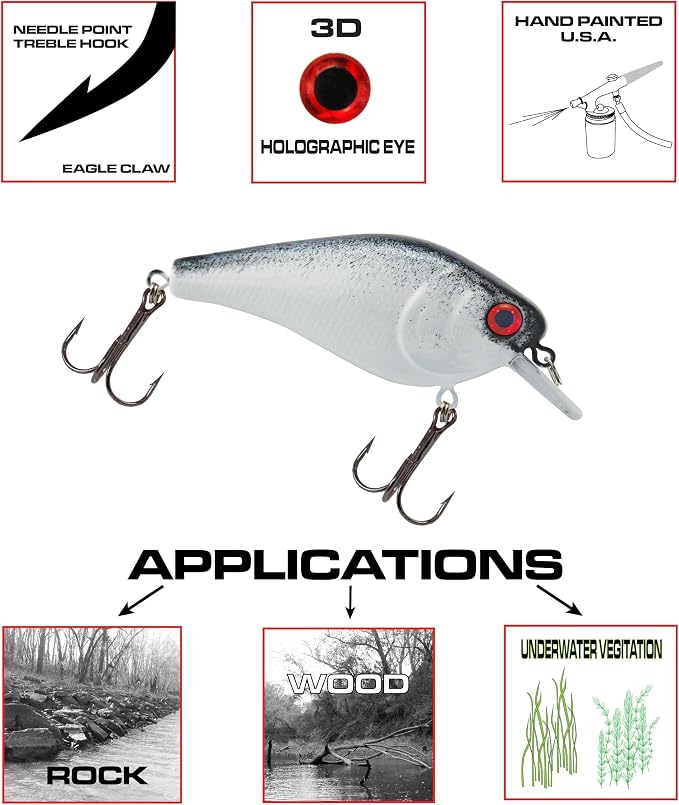 Luck E Strike 2 Inch Square Bill Crankbait, Made in The USA
